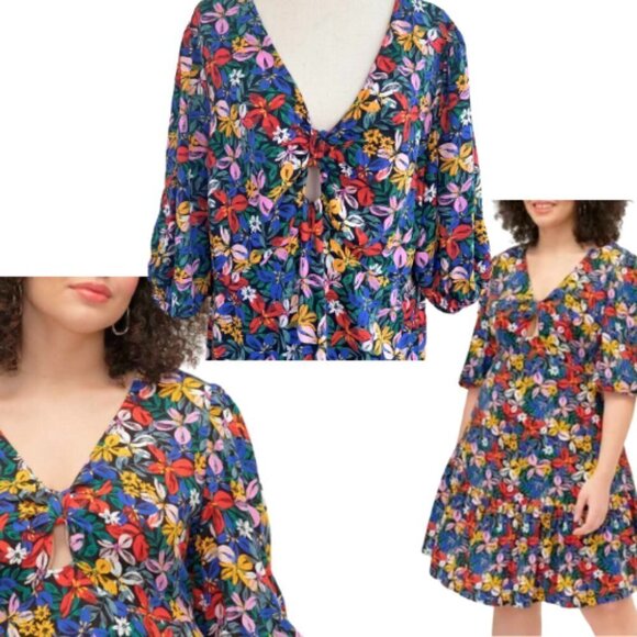 ELOQUII ELEMENTS Knot Front Floral Flounce Dress Size 20 - Picture 1 of 14